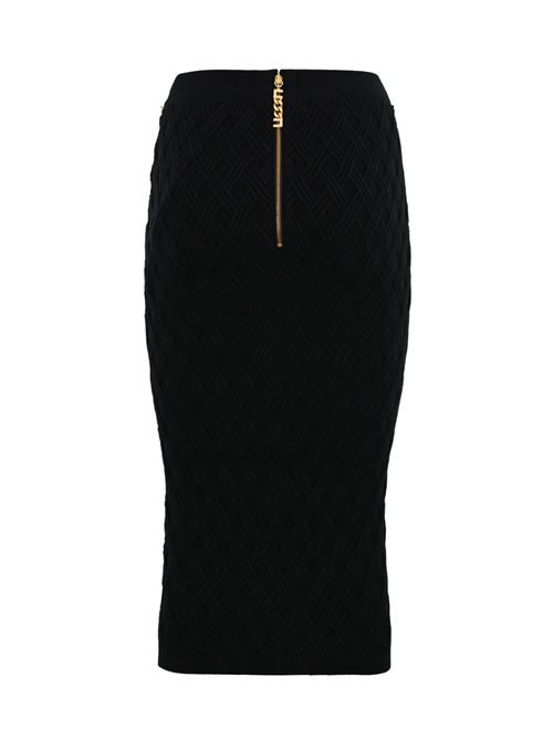 Gonna in maglia di viscosa a rombi con dettaglio gioiello Nero Elisabetta Franchi | GK20B56E2110